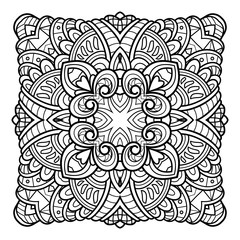 Vector Monochrome Square. Abstract Object Isolated On White Background. Ethnic Decorative Element