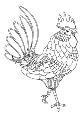 Vector Tribal Decorative Cock. Template. Isolated Bird On White Background