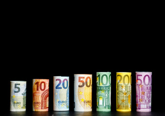 Different Euro banknotes from 5 to 500 Euro