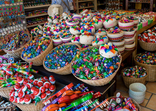 Playa Del Carmen, Mexico - May 17, 2017 - Colorful 5th Avenue Souvenir Shop in Playa Del Carmen, Mexico

