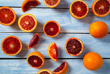 blood orange on wooden surface