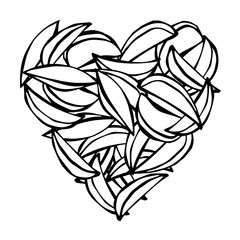 Heart of Potato Wedges Fries. Love Delicious Fried Potatoes Fast Food. Street Junk Food Lover Poster. Hand Drawn Vector Illustration. Savoyar Doodle Style.