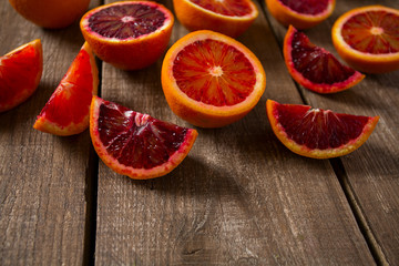 blood orange on wooden surface