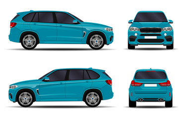 realistic SUV car. front view; side view; back view.