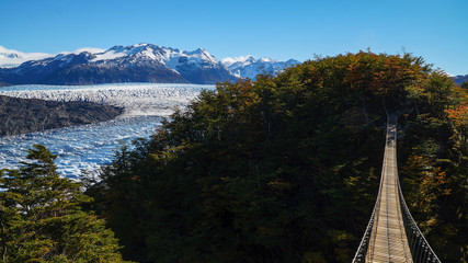 Suspension Bridge on the Torres del Paine hike near Grey Glacier in Patagonia / Chile.