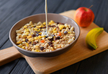 morning healthy breakfast, diet food porridge oatmeal muesli