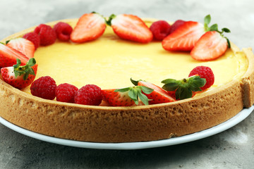 Homemade cheesecake with fresh berries for dessert. Cheese cake