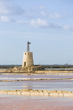 Salt flats of Marsala, Trapani province,Sicily,Italy