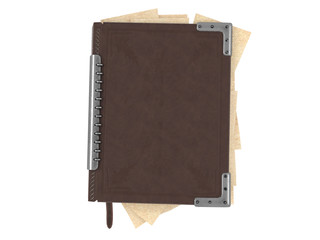 closed book in leather cover on isolated white background. 3d illustration
