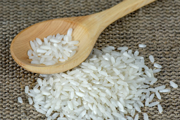 rice in a wooden spoon