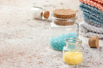 Bath salts in glass bottles