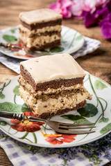 Piece of nutty-coffee cake.