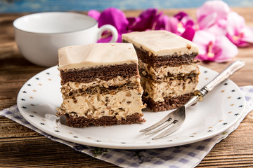 Piece of nutty-coffee cake.