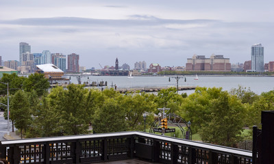 the Hudson River and Hoboken, New Jersey from the Highline Park in Chelsea, New York City