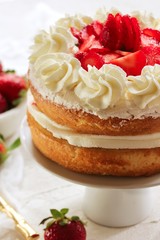 Homemade Strawberry Cream cake  ,close up selective focus