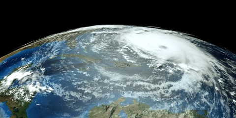Extremely detailed and realistic high resolution 3D illustration of a hurricane. Shot from Space. Elements of this image are furnished by Nasa.