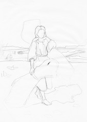 Girl with sheaves drawing