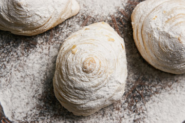 Badambura powdered pastry on Novruz tray. Azerbaijan traditional pastry cookie badambura on rustic table background
