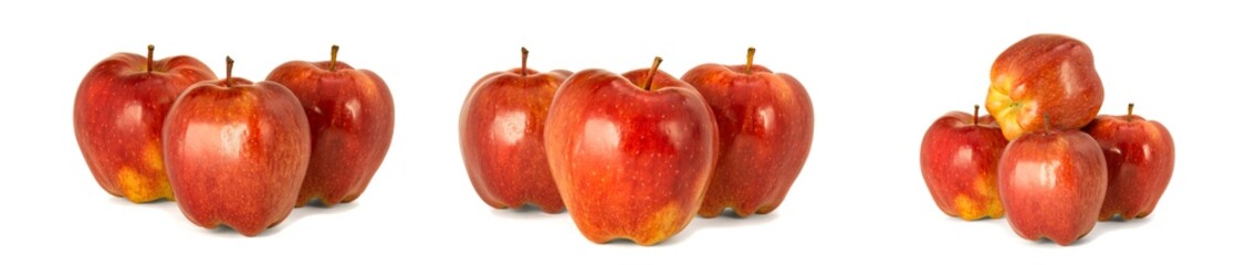 Variety of ripe red apples Red Chief isolate white background. Procurement under inscription and illustration