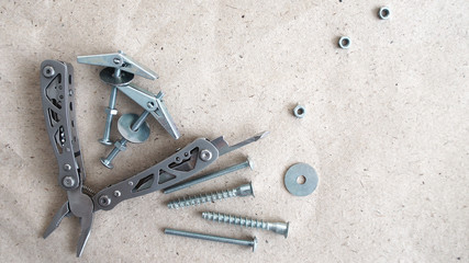 Swiss knife, bolts of a washer, nut, Toggle Bolts, Crown Bolt