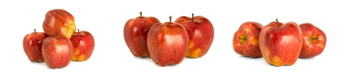 Variety of ripe red apples Red Chief isolate white background. Procurement under inscription and illustration