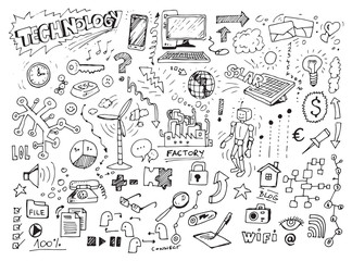 Technology hand drawn doodles
