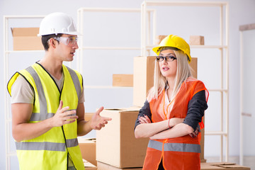 Delivery contractor delivering boxes to office