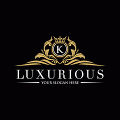 Luxury vintage crest logo. Calligraphic royal emblems and elements elegant decor. Vector crest monogram ornament for letter