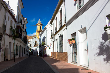 Fototapeta na wymiar Street. A little street in the old town. Estepona, Malaga, Spain. Picture taken – 15 march 2018.