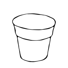 Empty Flower Seeding Pot. Flowerpot for Sprouting Seeds. Growing Sprouts Background. Gardening Hobby Hand Drawn Illustration. Savoyar Doodle Style.