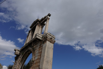 Greek ruins in the blue sky