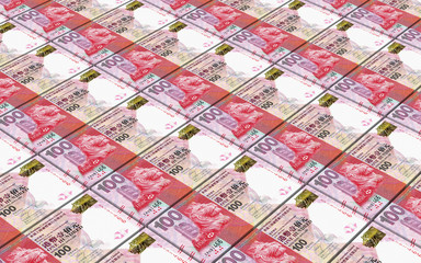 Hong Kong dollar bills stacked background. 3D illustration.