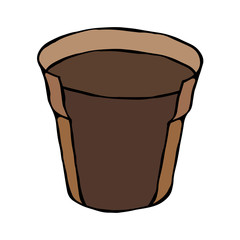 Flower Seeding Pot with Soil. Flowerpot for Sprouting Seeds. Growing Sprouts Background. Gardening Hobby Hand Drawn Illustration. Savoyar Doodle Style.
