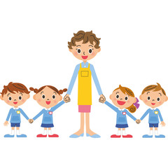 園児と先生が手を繋いでいる