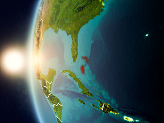 Sunset above Bahamas from space