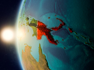 Sunset above Papua New Guinea from space