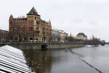 Fototapeta premium Snowy freeze Prague Old Town, Czech republic