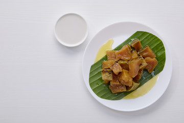 Thai dessert food with Pumpkin in syrup