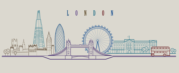 London skyline. Vector background. Outline graphic illustration. - obrazy, fototapety, plakaty