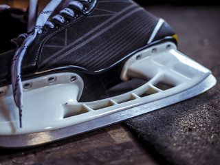 close up of ice hockey skates blade