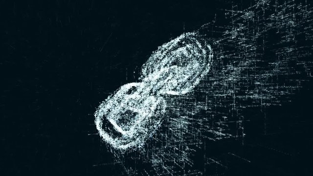 Chain logo, a design consisting of a code of numbers and a symbol. Abstract chain icon in computer cyber network on a dark turquoise background