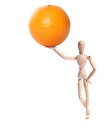 wooden doll with fruit and vegetables