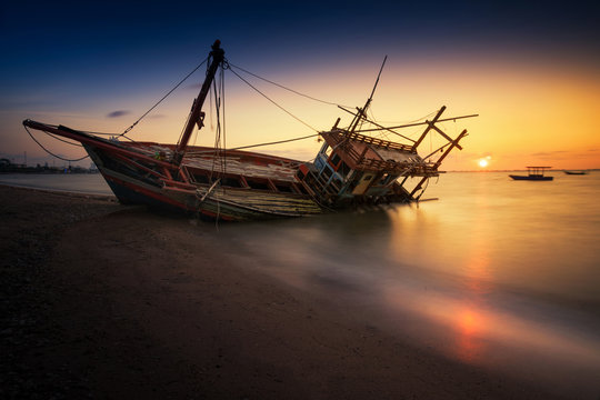 An old shipwreck or abandoned shipwreck.