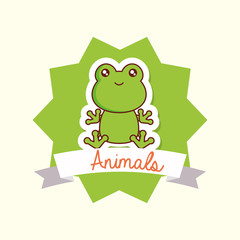 Cute animals design with decorative frame and ribbon with frog over white background, colorful design vector illustration