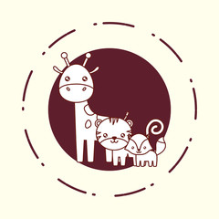 Naklejka premium circular frame with cute giraffe and tiger over white background, line design vector illustration