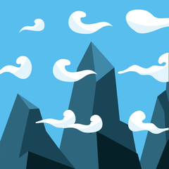 Mountains landscape with clouds, colorful design. vector illustration