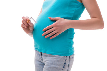 Pregnant woman isolated on white background