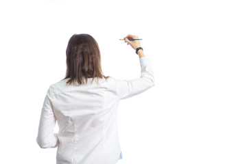 Obraz premium Isolated portrait of an artist standing next to an empty wall ready for drawing