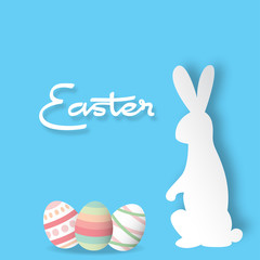 Happy Easter background with rabbit and beautiful colorful Easter eggs.