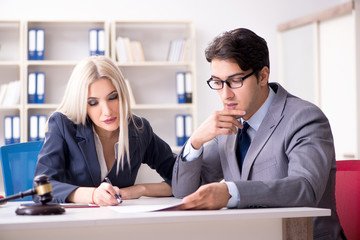 Lawyer discussing legal case with client